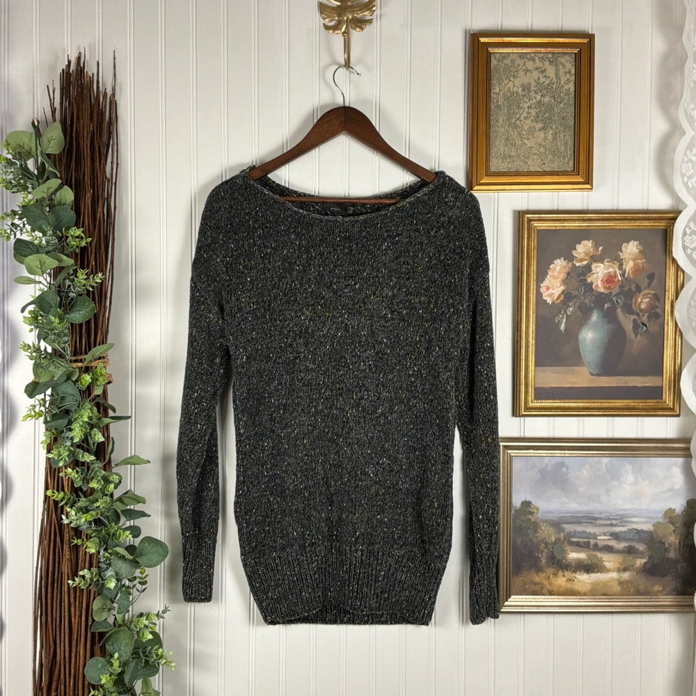 Prana Sweater Womens Small Charcoal Grey Good Speckled Knit Boat Neck